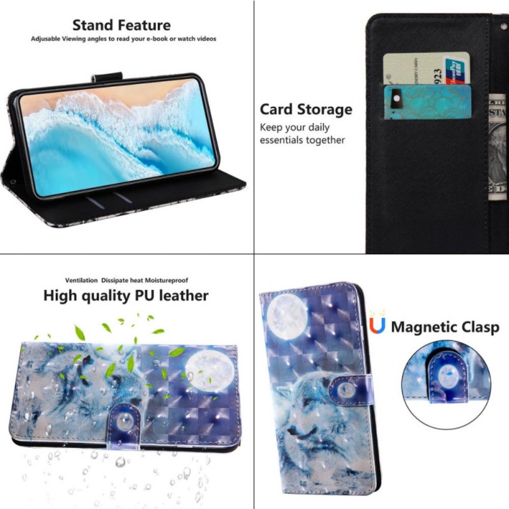 Folio-hoesje voor Poco X4 Pro 5G Met Ketting Gebonden Wolfsblik