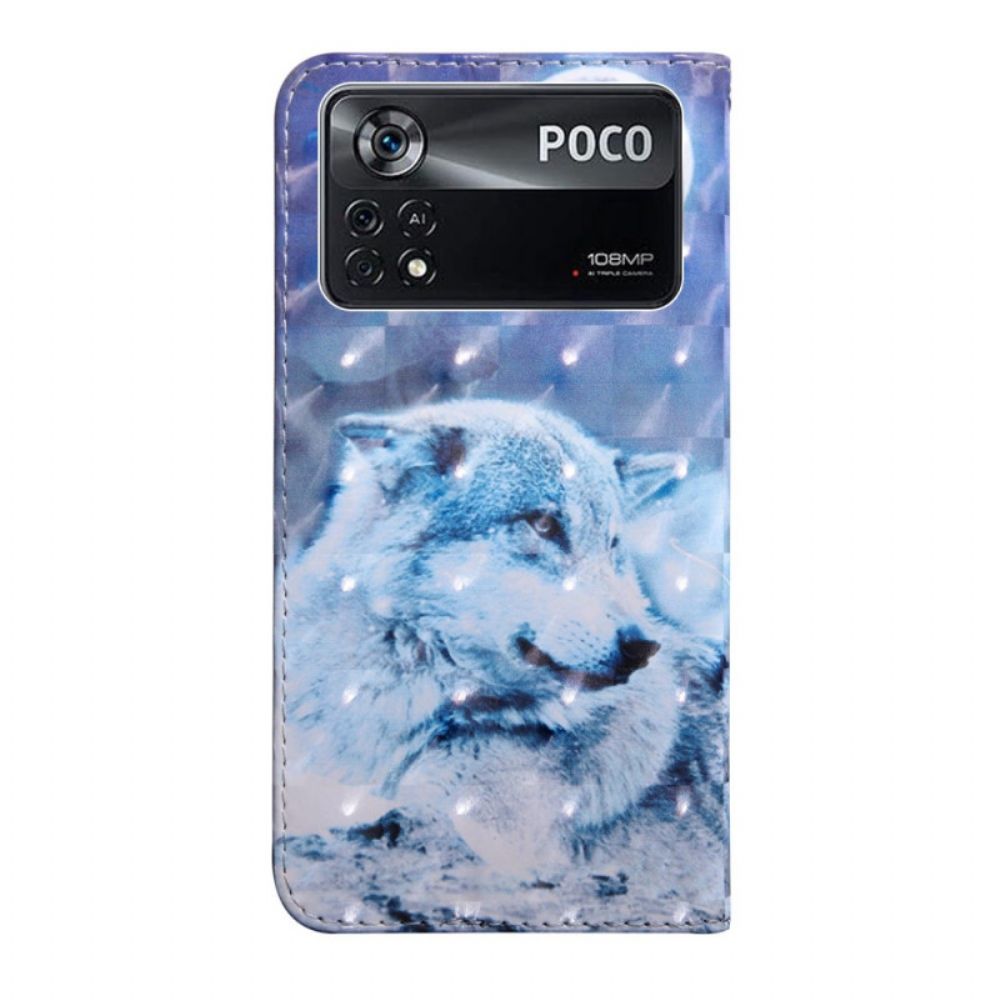 Folio-hoesje voor Poco X4 Pro 5G Met Ketting Gebonden Wolfsblik