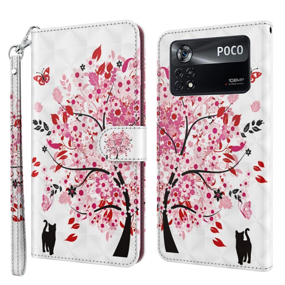 Folio-hoesje voor Poco X4 Pro 5G Met Ketting Kat Onder De Stringboom