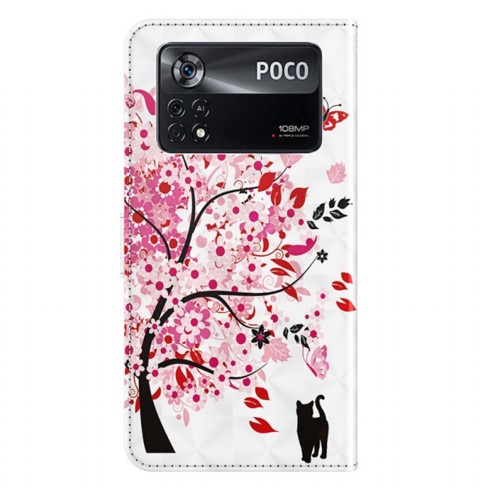 Folio-hoesje voor Poco X4 Pro 5G Met Ketting Kat Onder De Stringboom