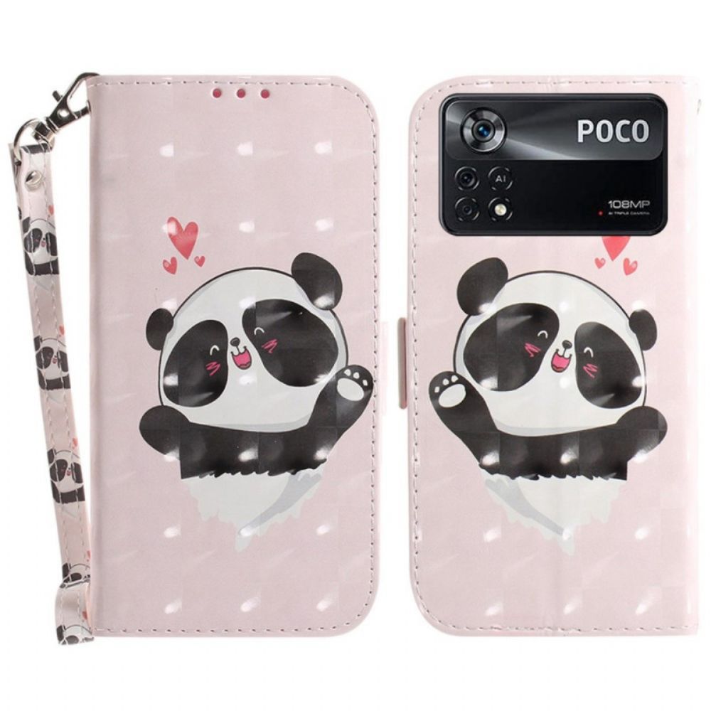 Folio-hoesje voor Poco X4 Pro 5G Met Ketting Kleine Panda Met Riem