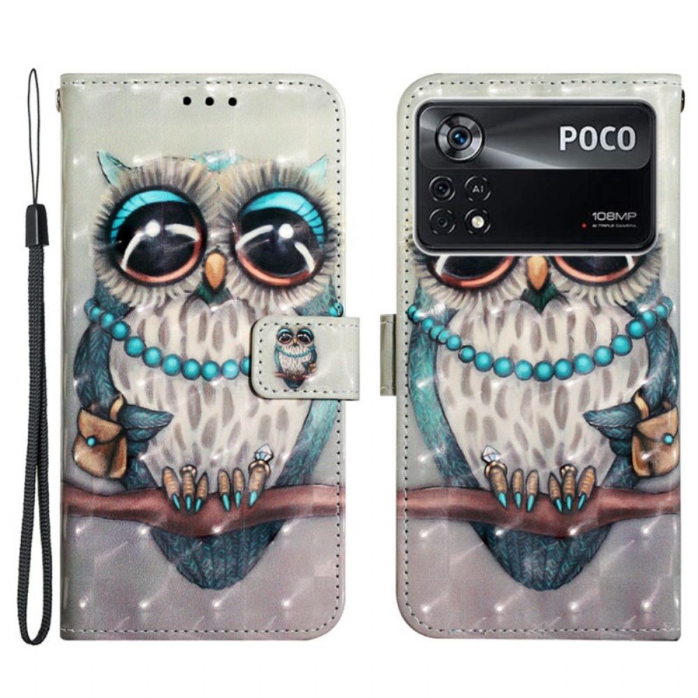 Folio-hoesje voor Poco X4 Pro 5G Met Ketting Miss Strappy Uil