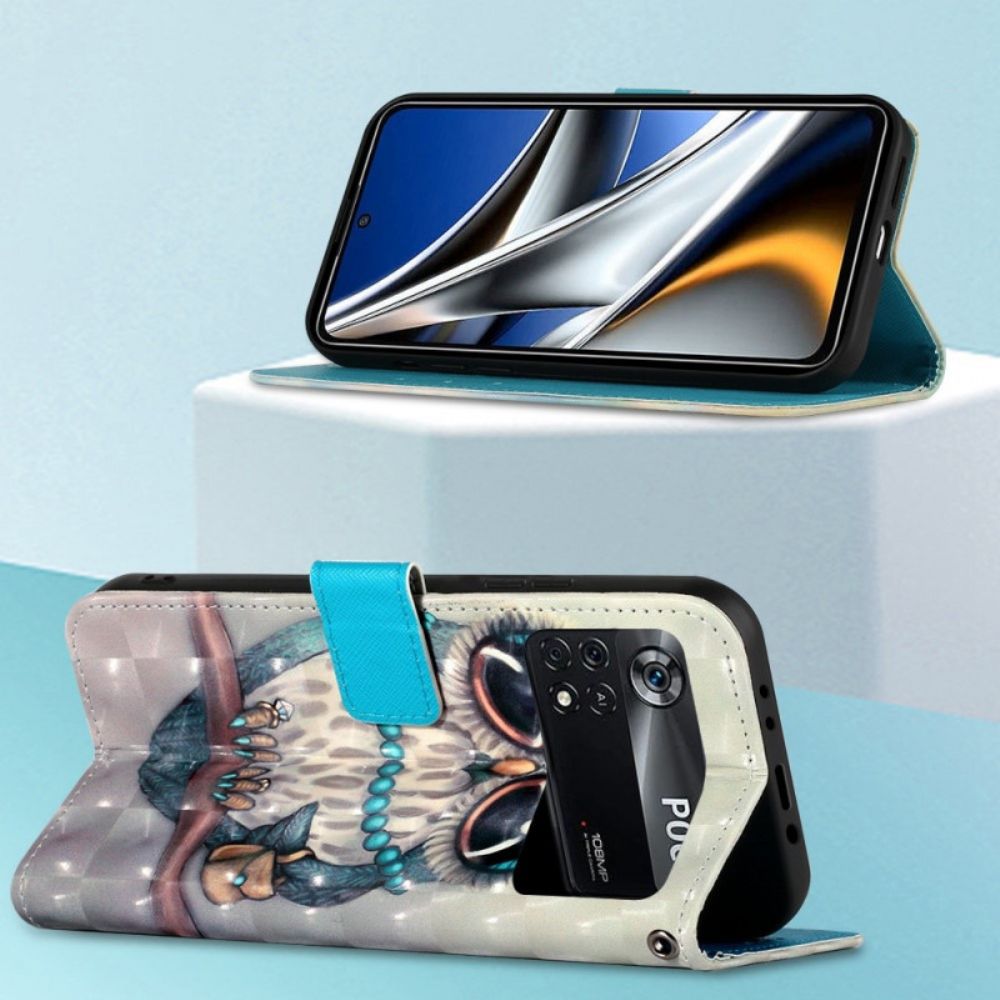 Folio-hoesje voor Poco X4 Pro 5G Met Ketting Miss Strappy Uil