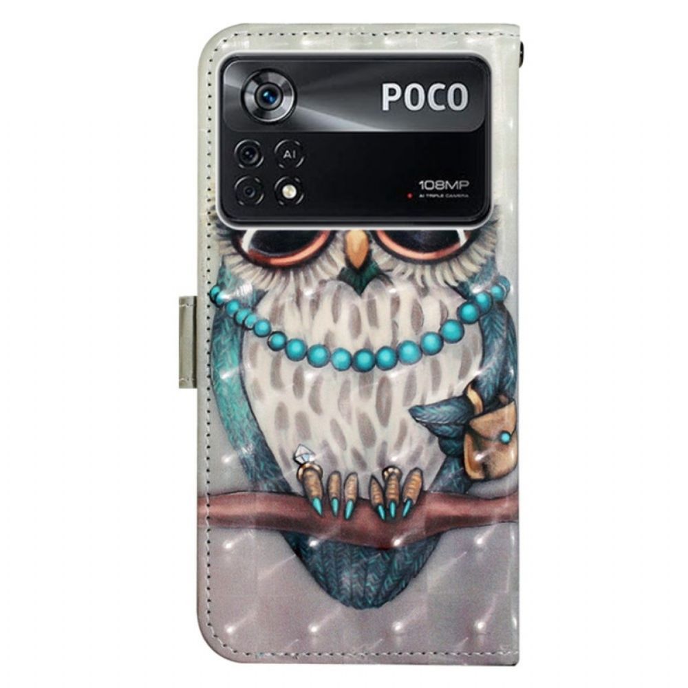 Folio-hoesje voor Poco X4 Pro 5G Met Ketting Miss Strappy Uil