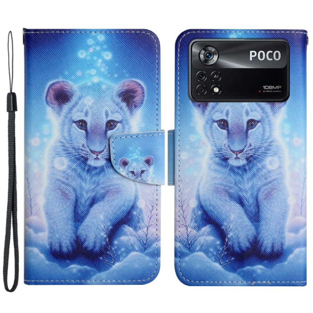 Folio-hoesje voor Poco X4 Pro 5G Met Ketting Thong Baby Tijger