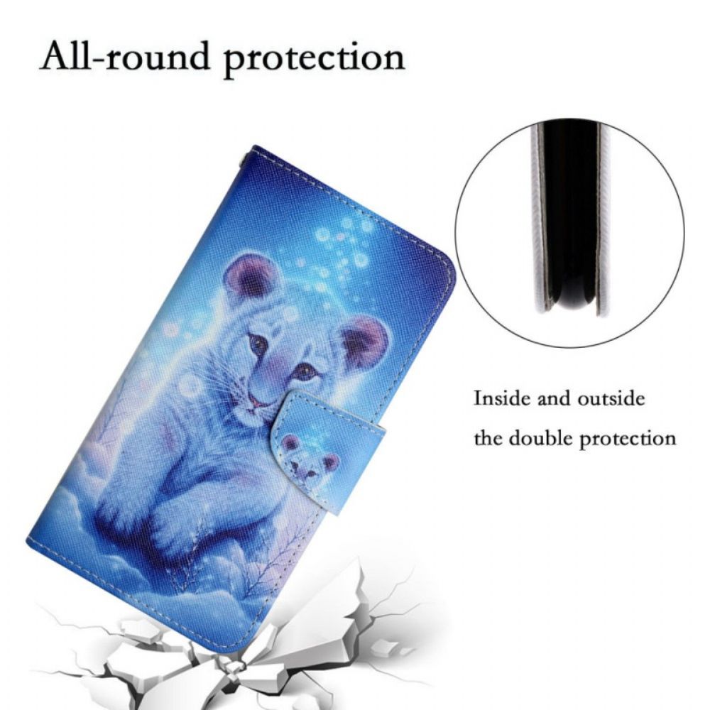 Folio-hoesje voor Poco X4 Pro 5G Met Ketting Thong Baby Tijger