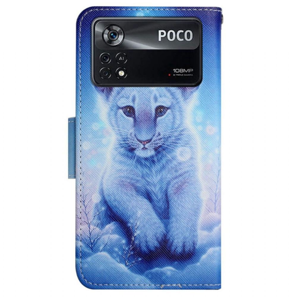 Folio-hoesje voor Poco X4 Pro 5G Met Ketting Thong Baby Tijger