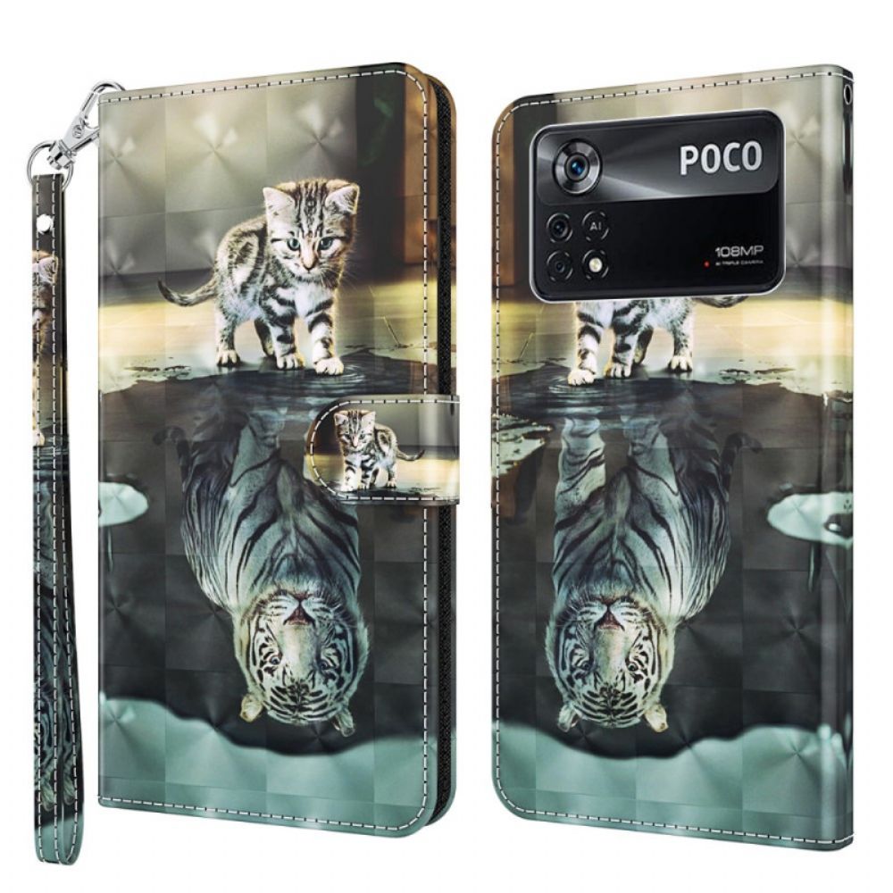 Folio-hoesje voor Poco X4 Pro 5G Met Ketting Thong Kitten Dream