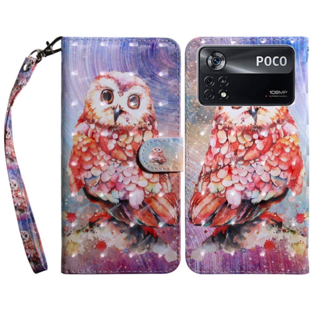 Folio-hoesje voor Poco X4 Pro 5G Met Ketting Thong Uil