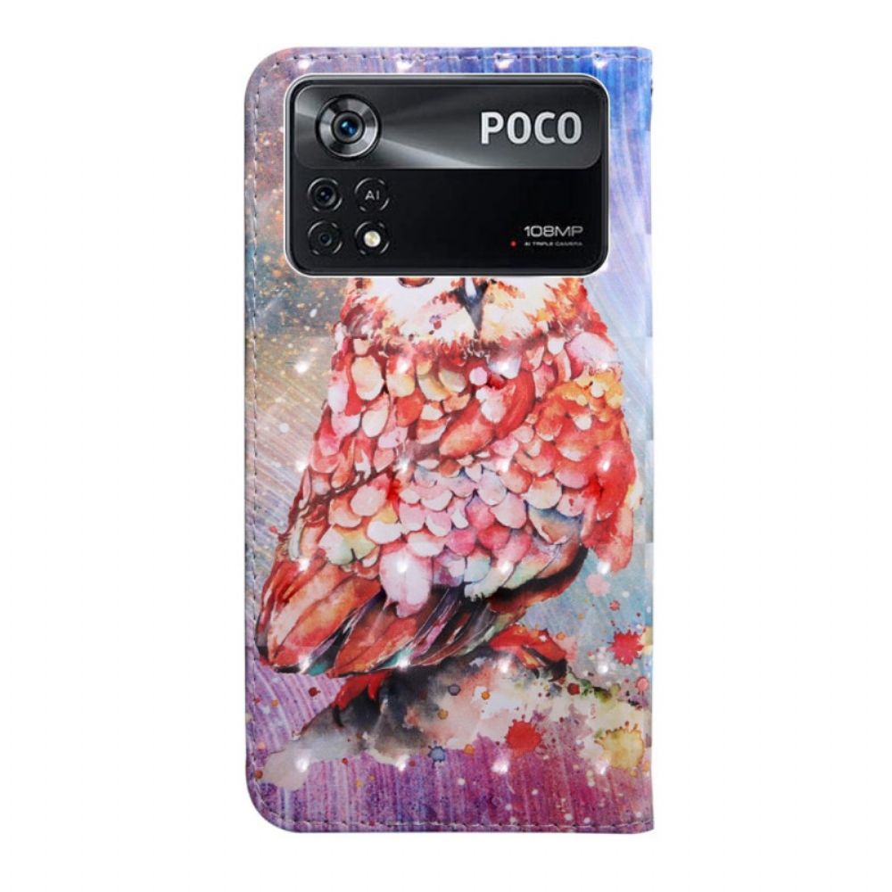 Folio-hoesje voor Poco X4 Pro 5G Met Ketting Thong Uil