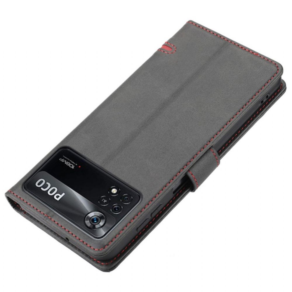 Leren Hoesje voor Poco X4 Pro 5G Lijnleereffect