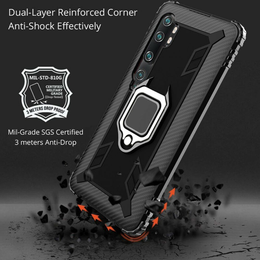 Hoesje voor Xiaomi Mi Note 10 / 10 Pro Ring En Koolstofvezel