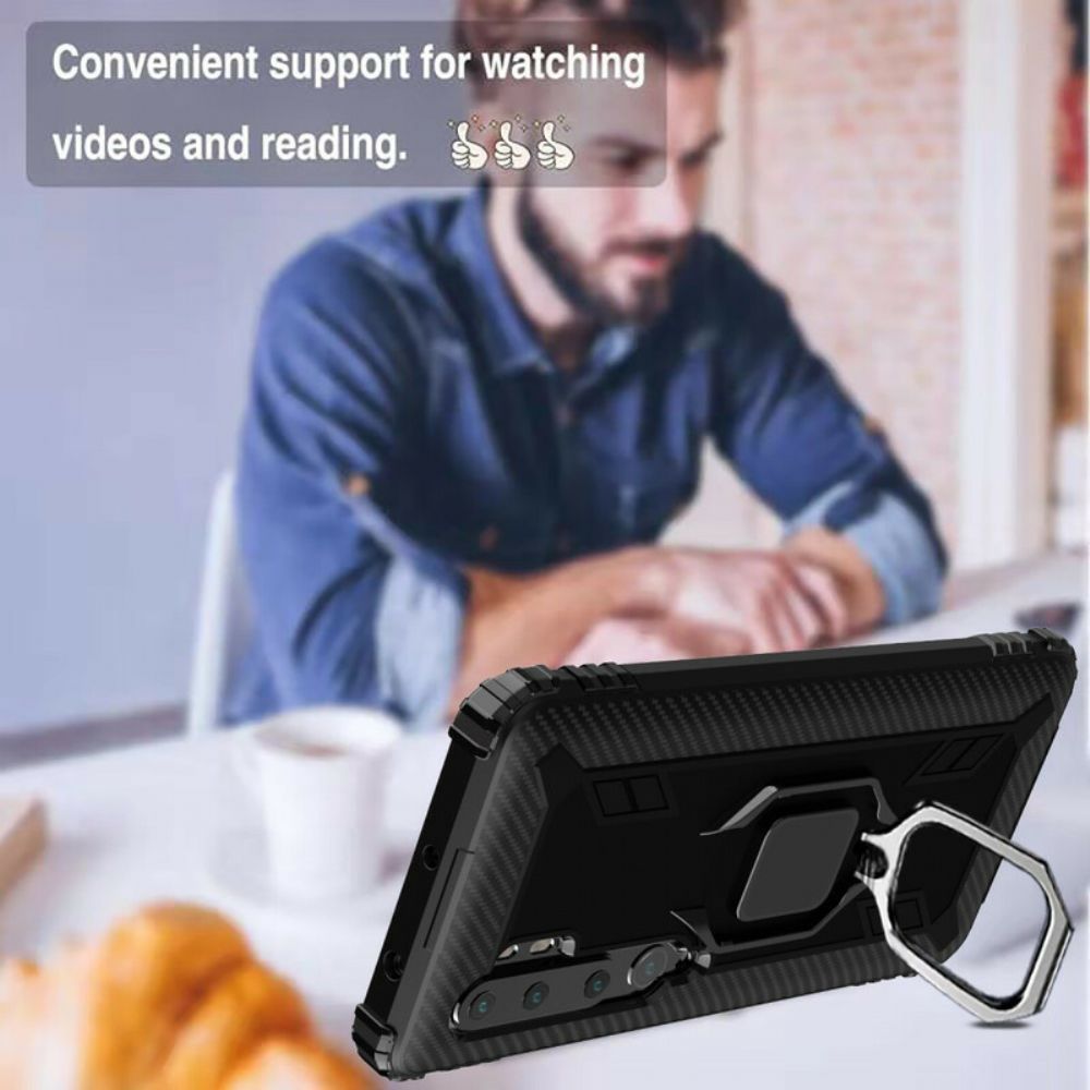 Hoesje voor Xiaomi Mi Note 10 / 10 Pro Ring En Koolstofvezel
