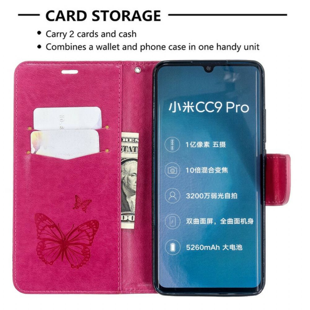 Leren Hoesje voor Xiaomi Mi Note 10 / 10 Pro Met Ketting Bandje Met Vlinderprint