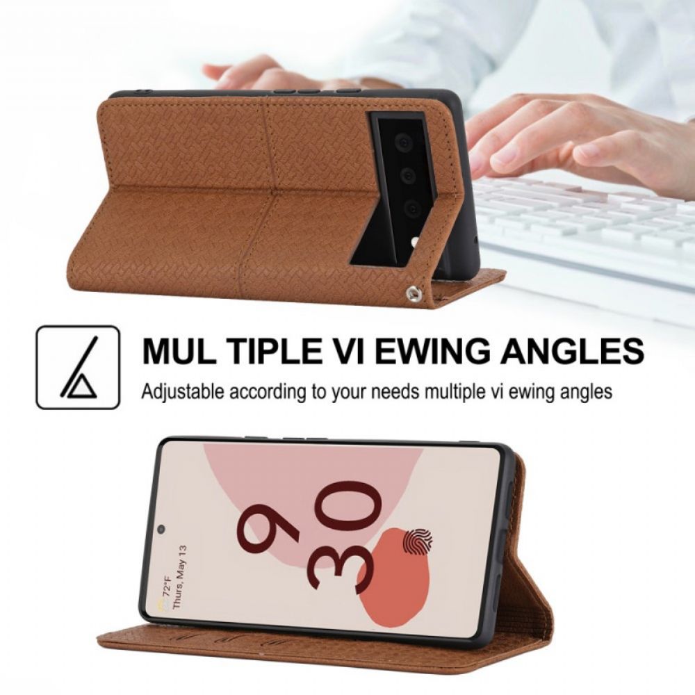 Flip Case voor Google Pixel 6 Met Ketting Stijl Geweven Leren Band