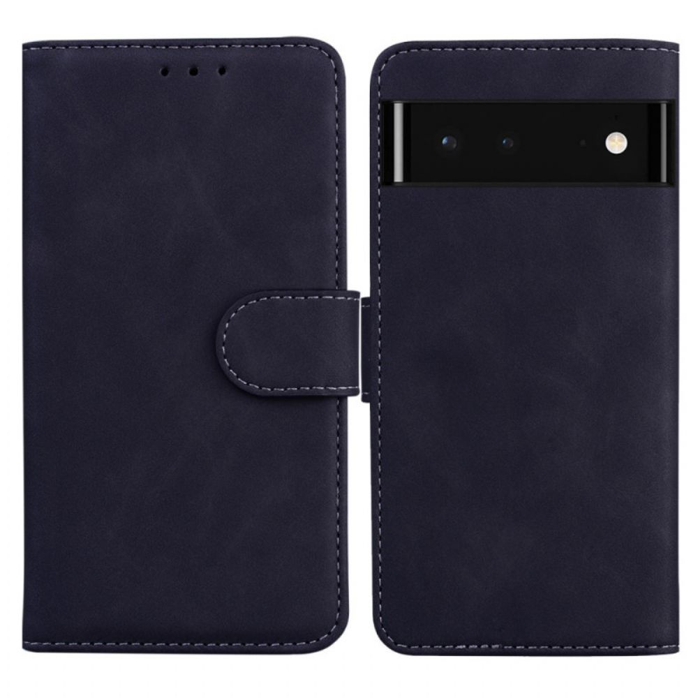 Flip Case voor Google Pixel 6 Zwart Leereffect