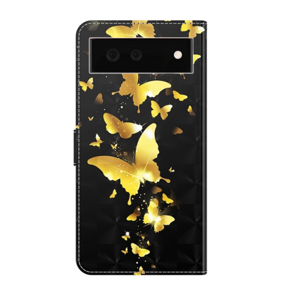 Leren Hoesje voor Google Pixel 6 Gele Vlinders