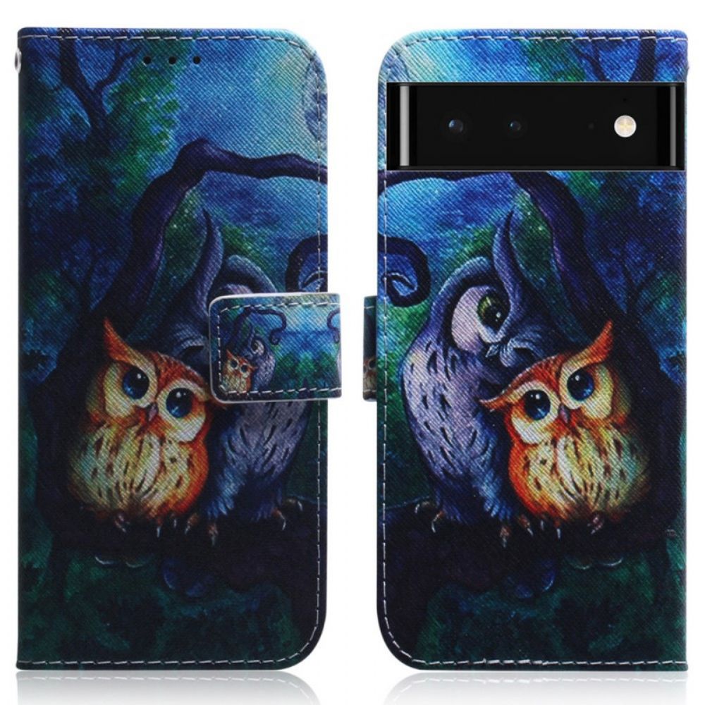 Leren Hoesje voor Google Pixel 6 Uilen Schilderen