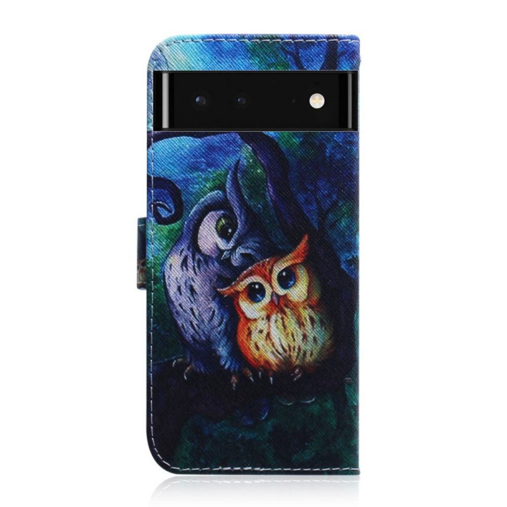 Leren Hoesje voor Google Pixel 6 Uilen Schilderen