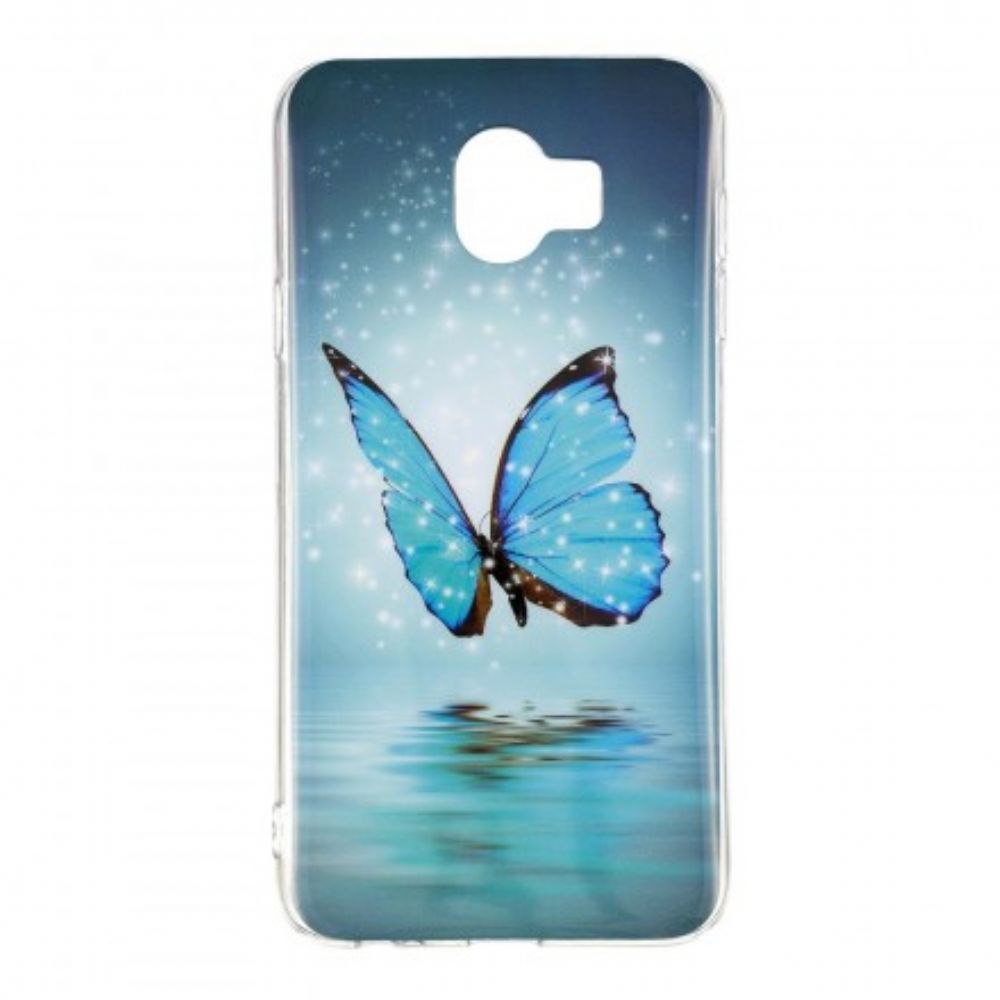 Hoesje voor Samsung Galaxy J6 Fluorescerende Blauwe Vlinder