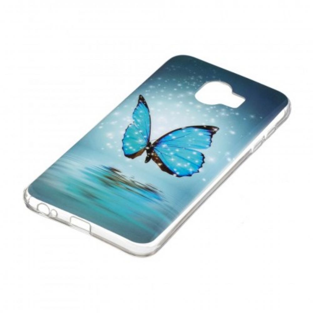 Hoesje voor Samsung Galaxy J6 Fluorescerende Blauwe Vlinder
