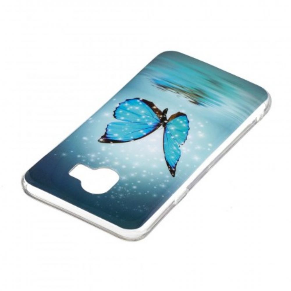 Hoesje voor Samsung Galaxy J6 Fluorescerende Blauwe Vlinder
