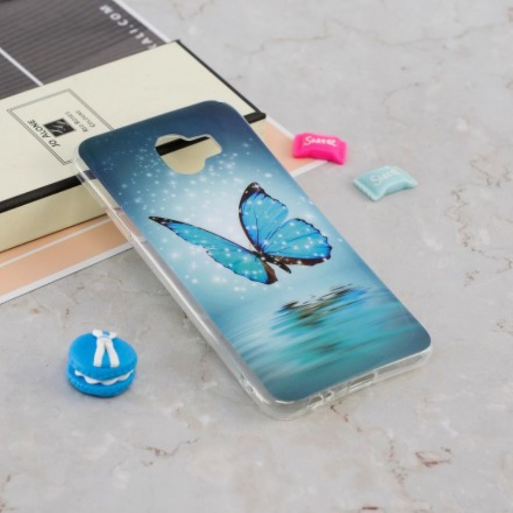 Hoesje voor Samsung Galaxy J6 Fluorescerende Blauwe Vlinder