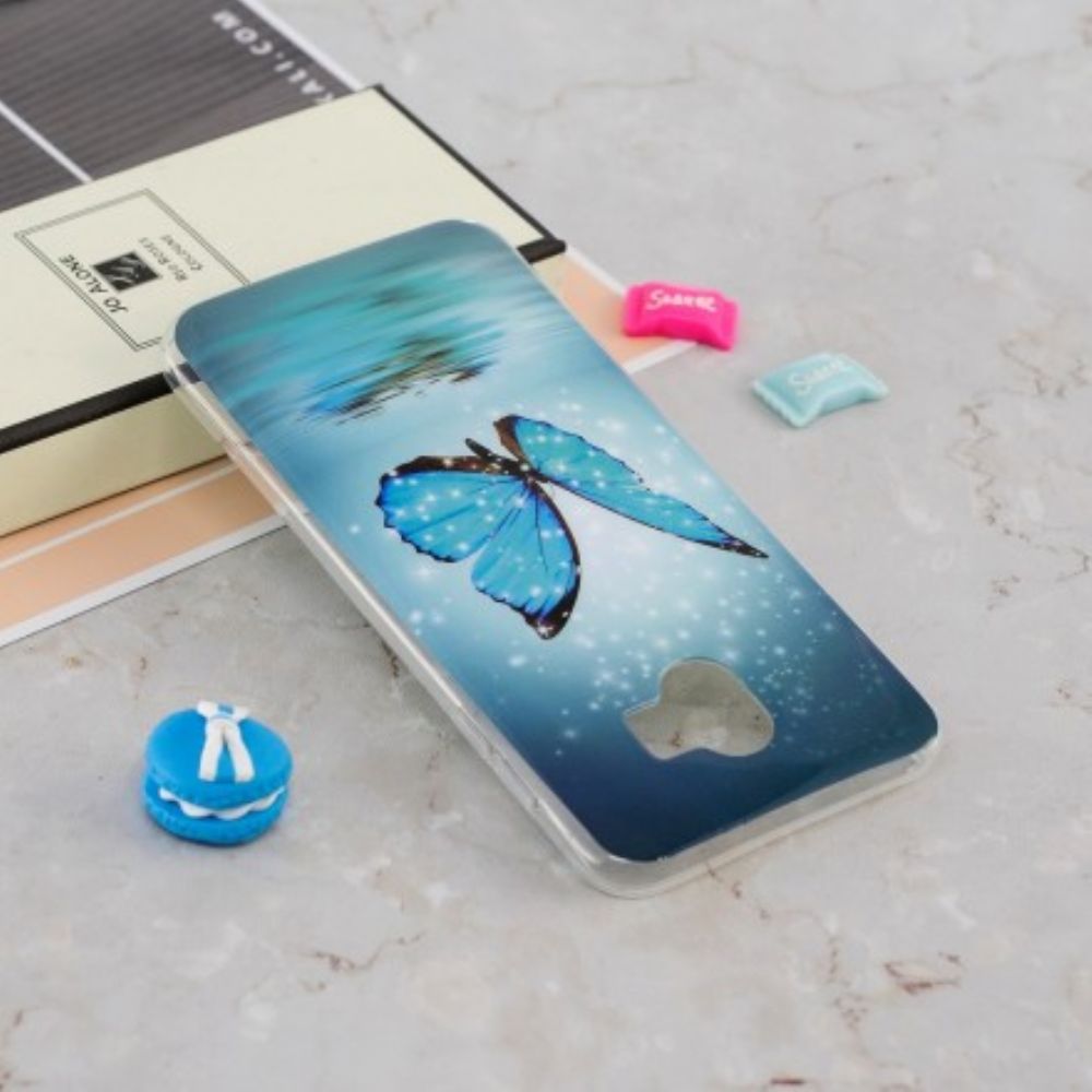 Hoesje voor Samsung Galaxy J6 Fluorescerende Blauwe Vlinder