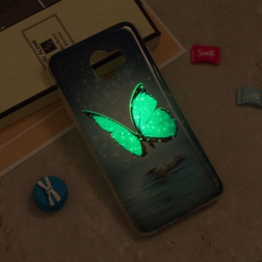 Hoesje voor Samsung Galaxy J6 Fluorescerende Blauwe Vlinder