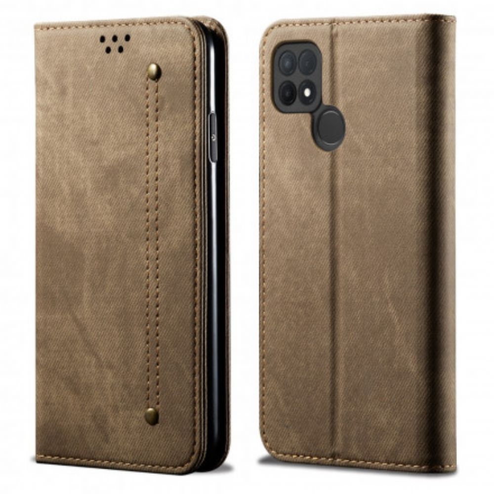 Bescherming Hoesje voor Oppo A15 Folio-hoesje Imitatieleer Jeanstextuur