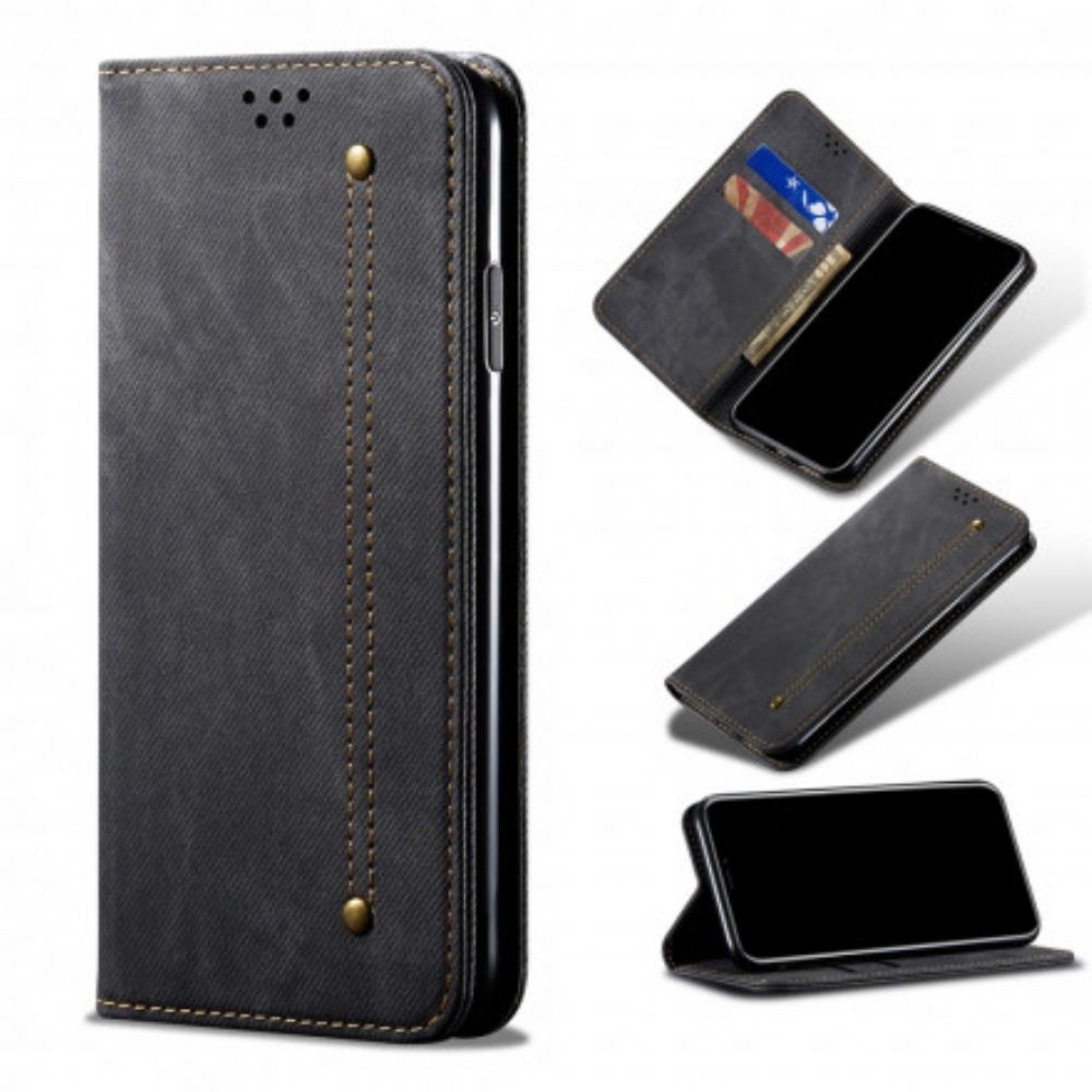 Bescherming Hoesje voor Oppo A15 Folio-hoesje Imitatieleer Jeanstextuur
