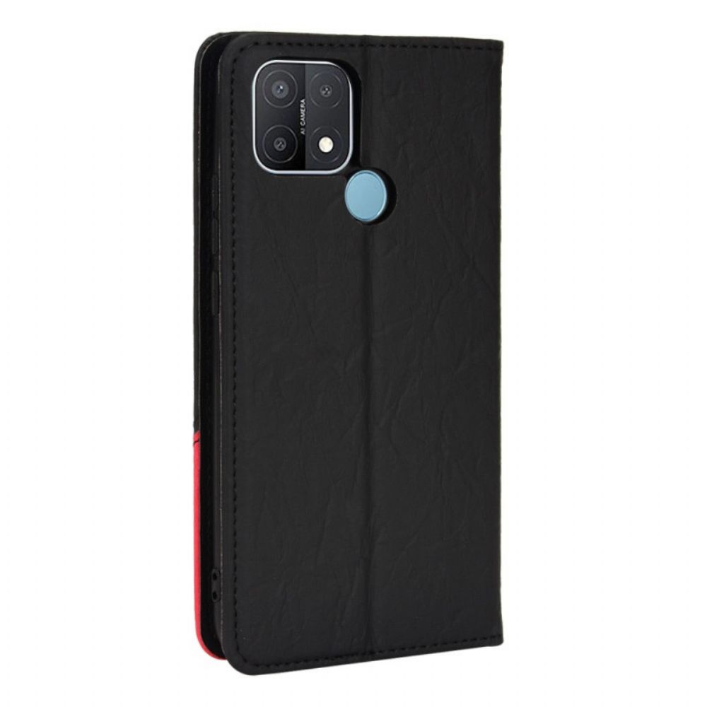 Bescherming Hoesje voor Oppo A15 Folio-hoesje Schuin Tweekleurig Kunstleer