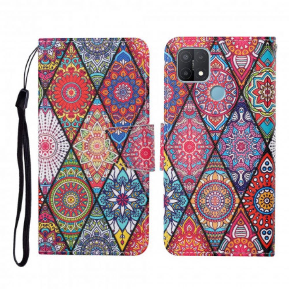 Folio-hoesje voor Oppo A15 Patchwork Met Lanyard