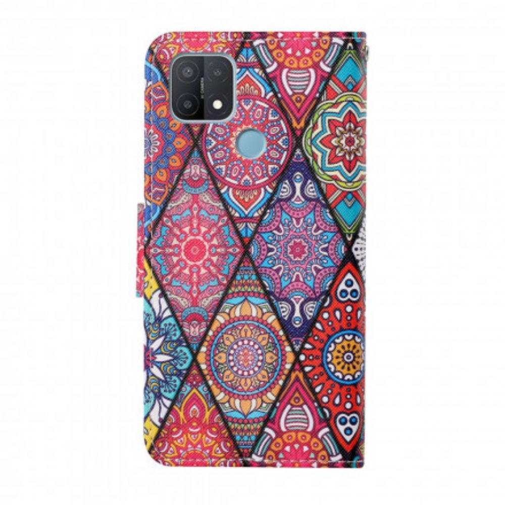 Folio-hoesje voor Oppo A15 Patchwork Met Lanyard