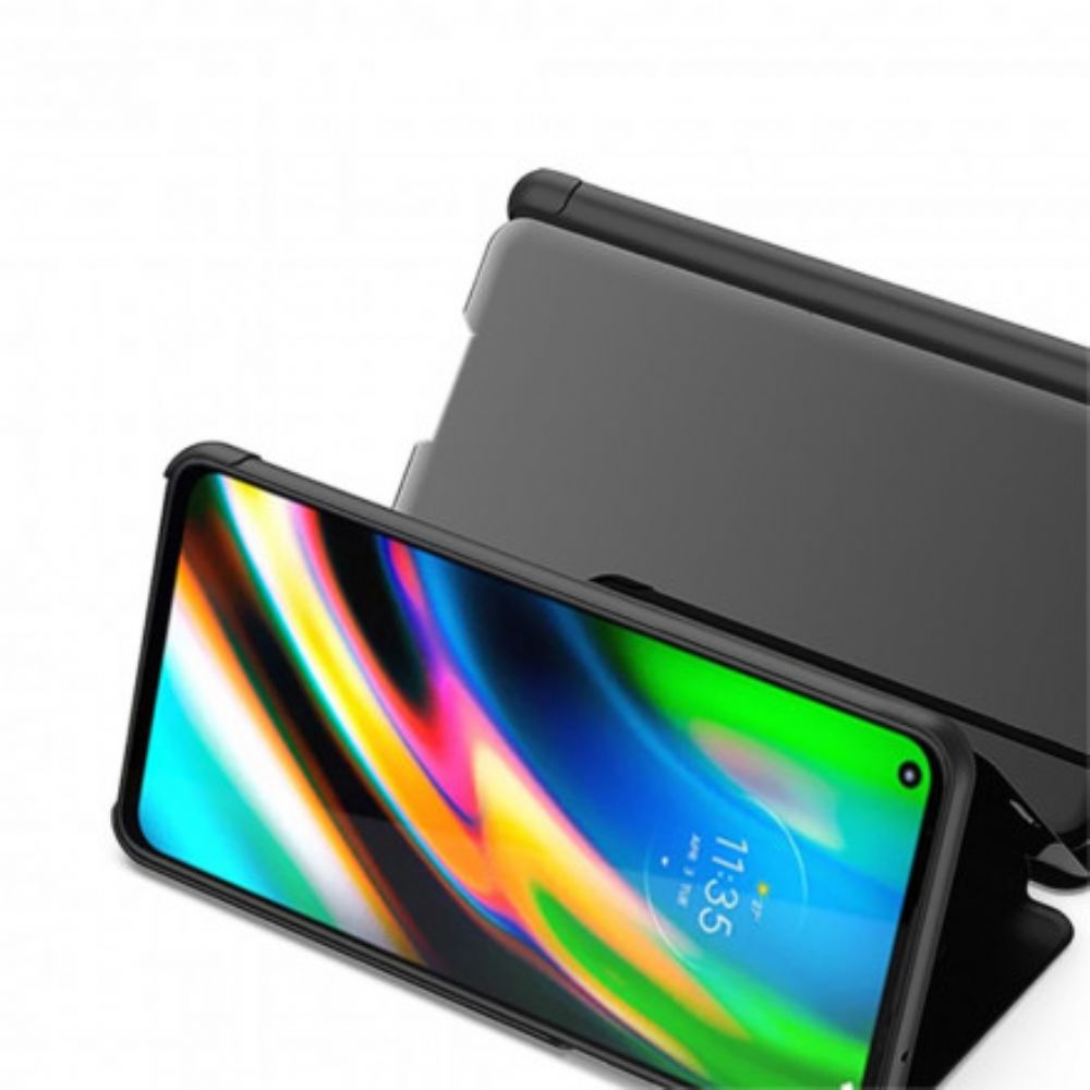 Bescherming Hoesje voor Moto G9 Plus Spiegel En Kunstleer