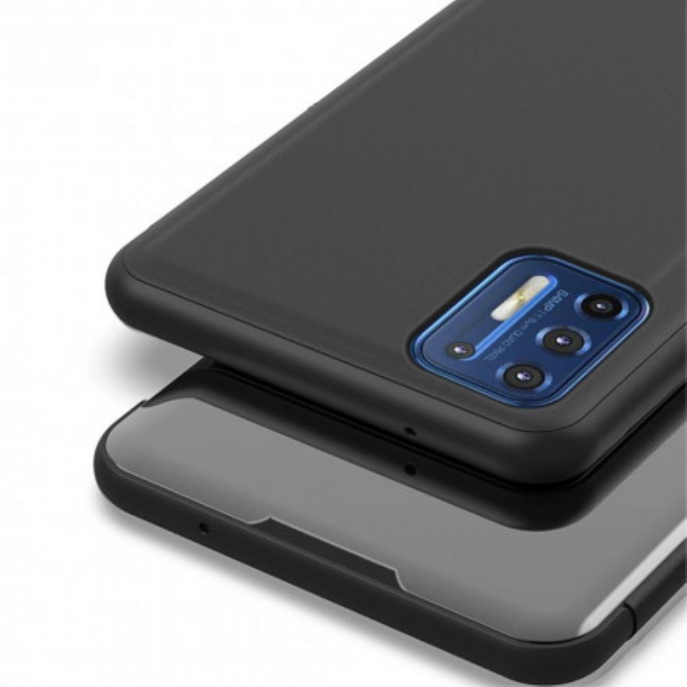 Bescherming Hoesje voor Moto G9 Plus Spiegel En Kunstleer