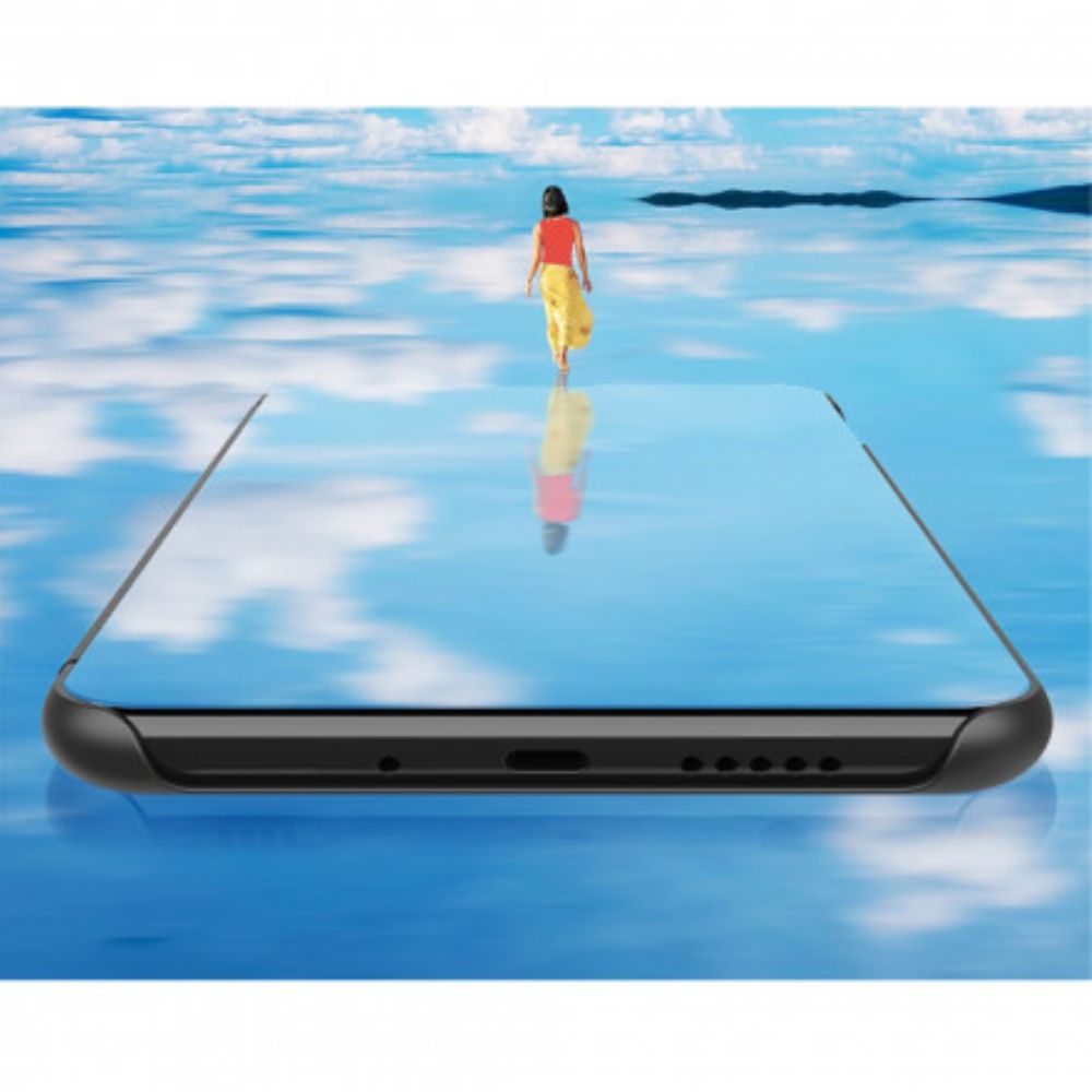 Bescherming Hoesje voor Moto G9 Plus Spiegel En Kunstleer