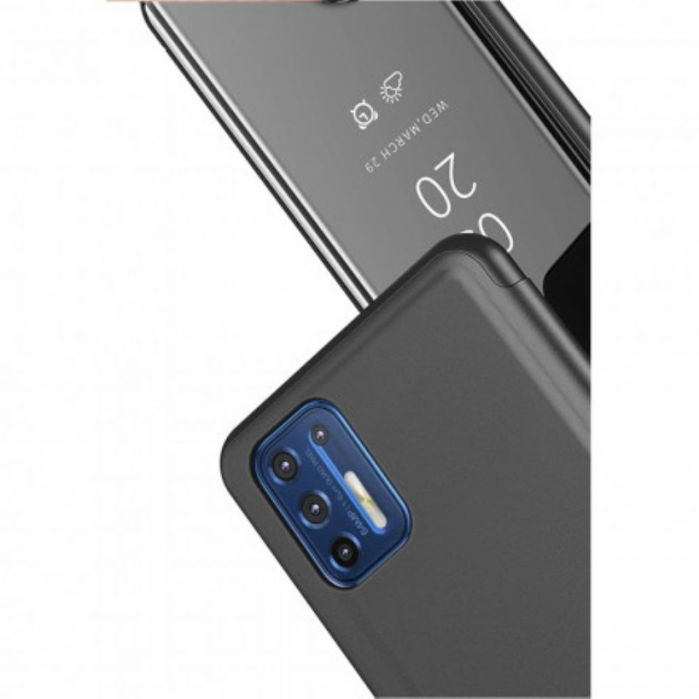 Bescherming Hoesje voor Moto G9 Plus Spiegel En Kunstleer