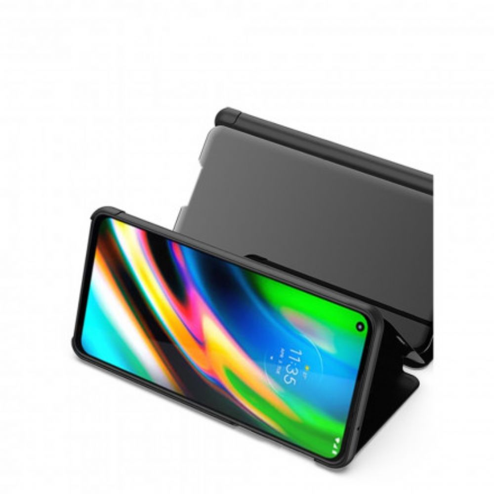 Bescherming Hoesje voor Moto G9 Plus Spiegel En Kunstleer