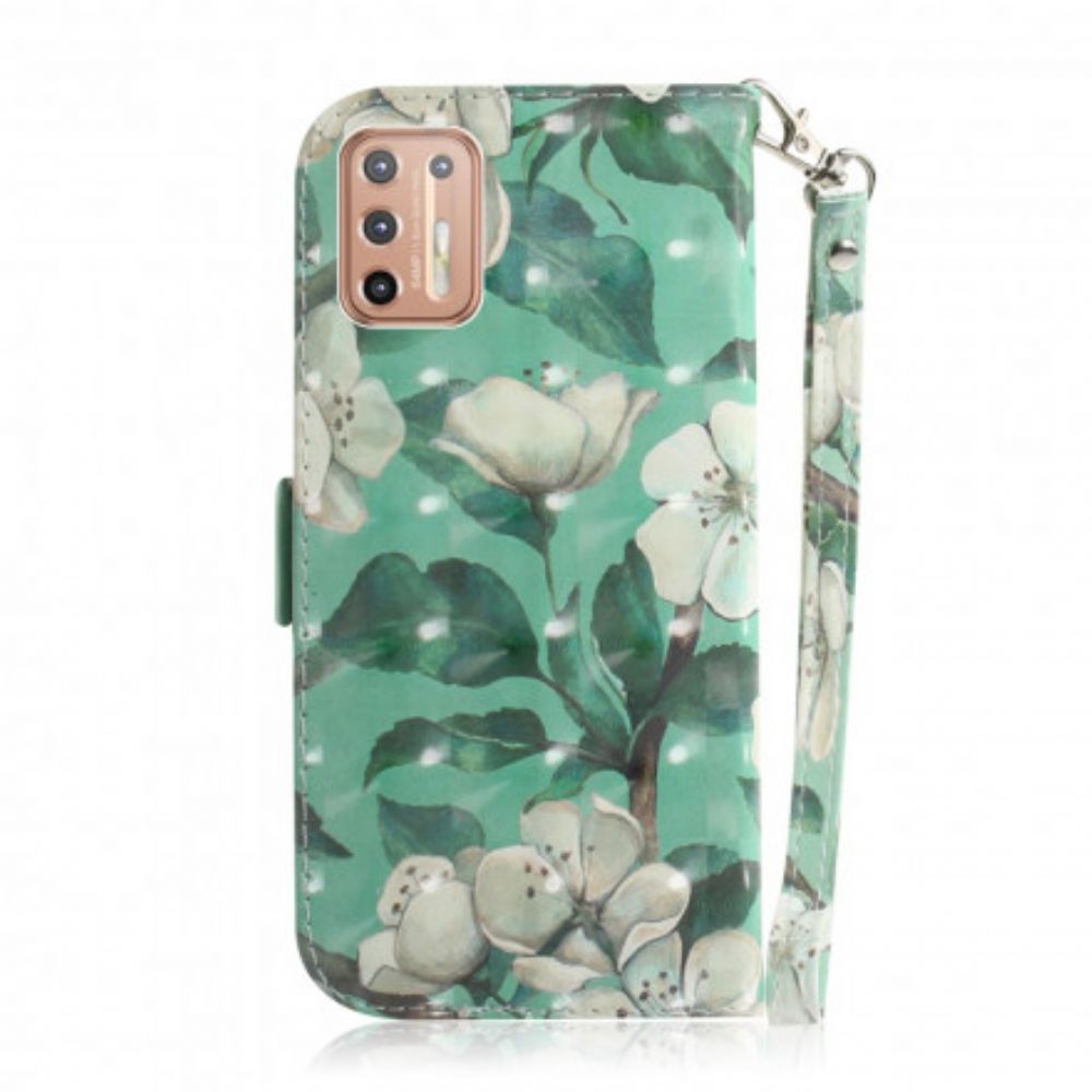 Flip Case voor Moto G9 Plus Met Ketting Thong Bloementak