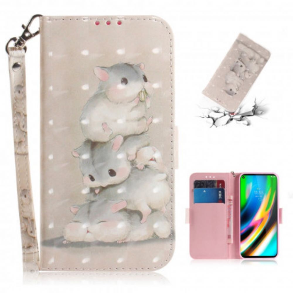 Folio-hoesje voor Moto G9 Plus Met Ketting Thong Hamsters