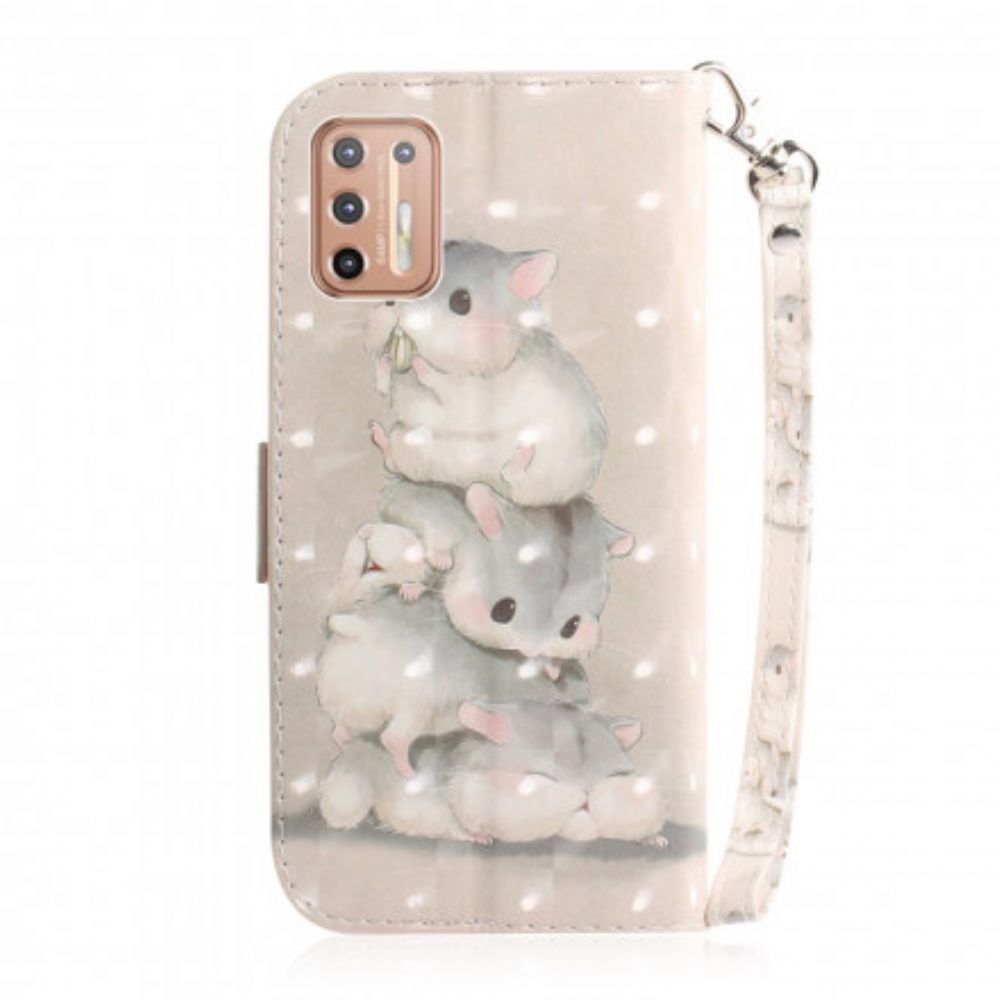 Folio-hoesje voor Moto G9 Plus Met Ketting Thong Hamsters