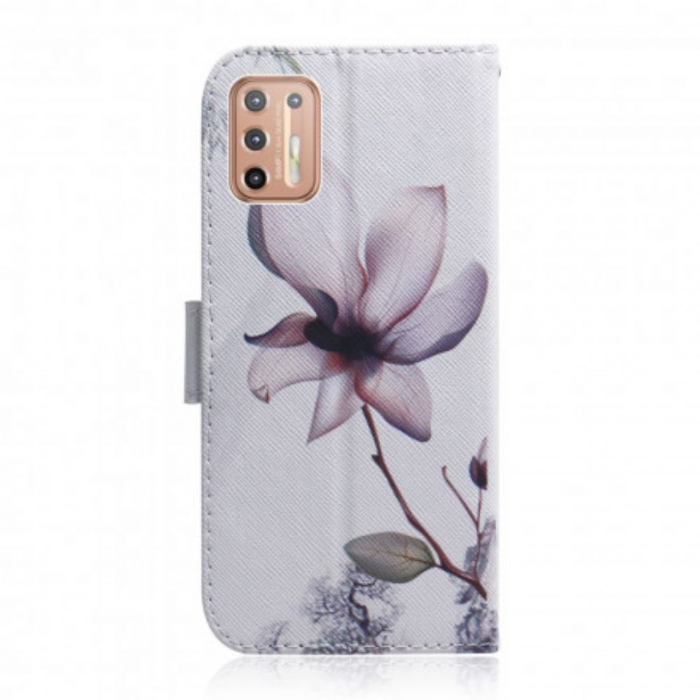 Folio-hoesje voor Moto G9 Plus Oude Roze Bloem