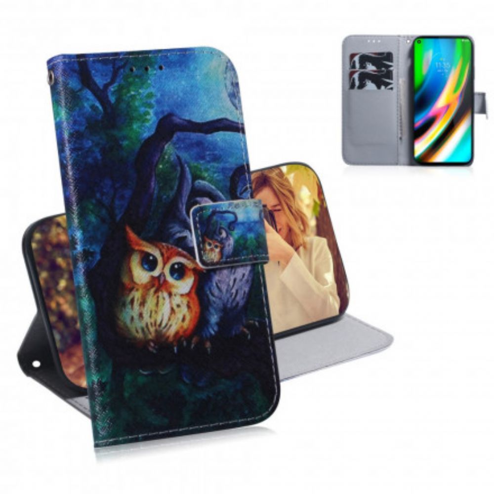 Folio-hoesje voor Moto G9 Plus Uilen Schilderen