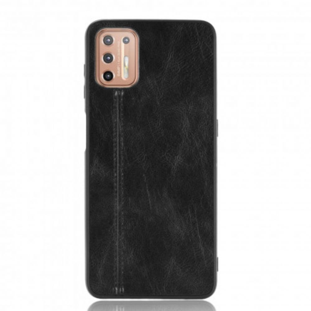 Hoesje voor Moto G9 Plus Naad Leereffect