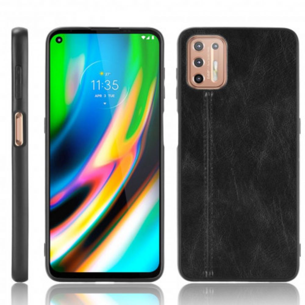 Hoesje voor Moto G9 Plus Naad Leereffect