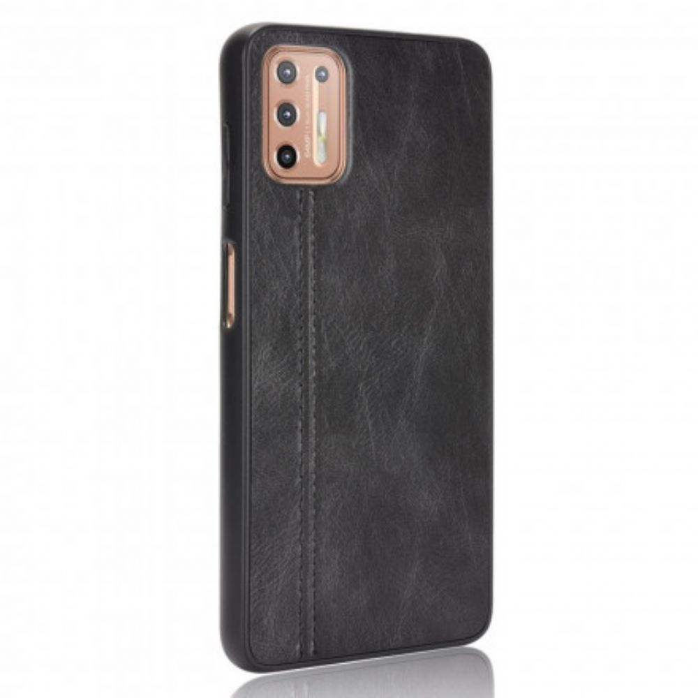 Hoesje voor Moto G9 Plus Naad Leereffect