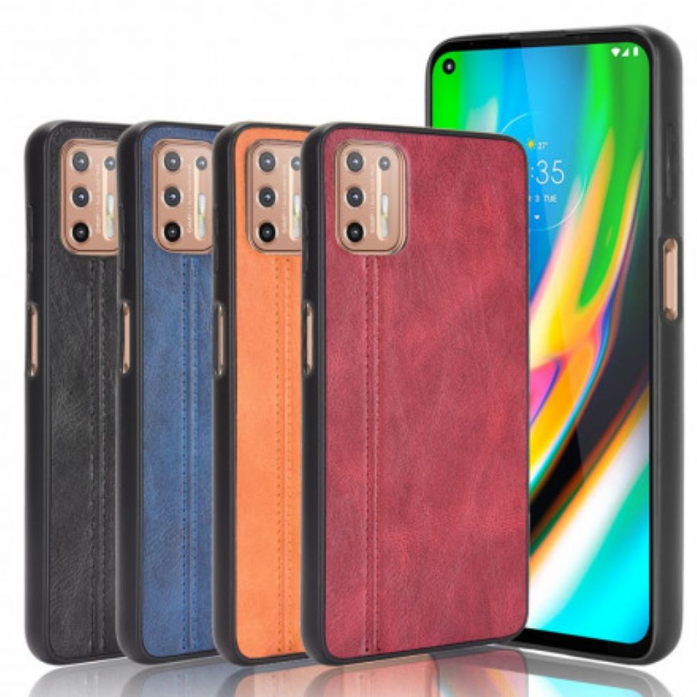 Hoesje voor Moto G9 Plus Naad Leereffect