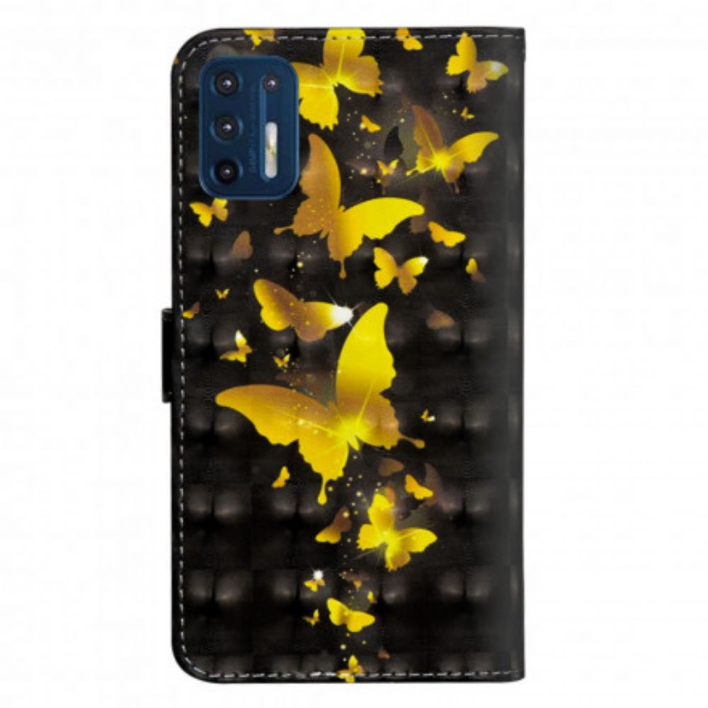 Leren Hoesje voor Moto G9 Plus Gele Vlinders