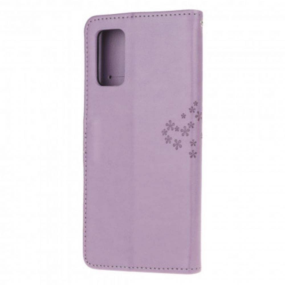 Leren Hoesje voor Moto G9 Plus Met Ketting Boom En Uilen Met Bandjes
